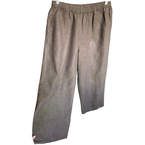 Flax Flowing Pant Linen Elastic Waist Wide Leg Flare Roomy Fit Brown Size Medium - Picture 4 of 10